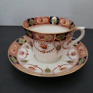 Vintage Colclough Bone China Tea Cup & Saucer England Imari Colors Floral